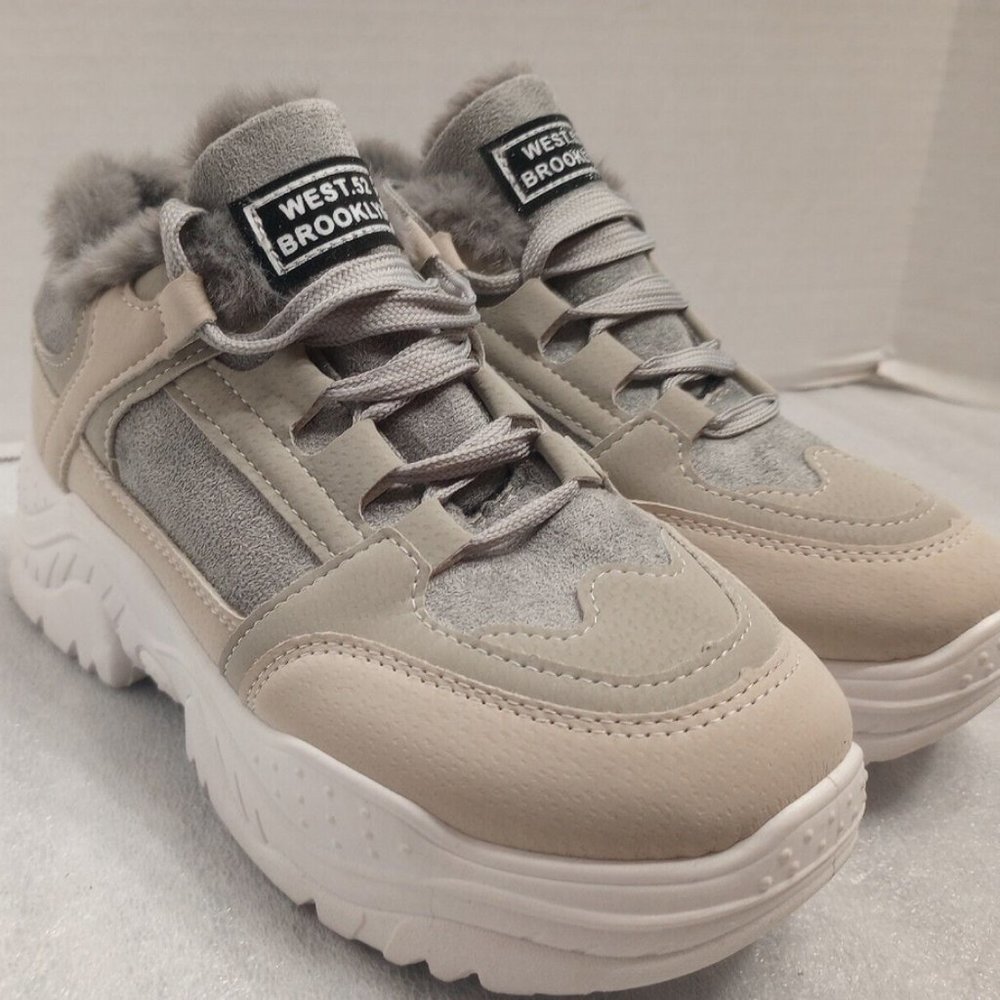 West 52 Brooklyn Fur Lined Tennis Shoes, Warm Winter Chunky Sneakers Adds Height